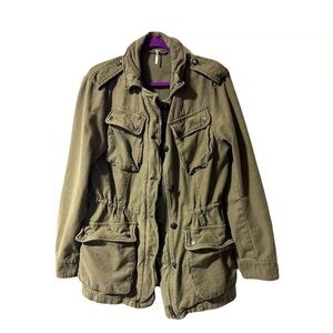 Free People Not Your Brother's Military Style Jacket Olive Khaki Green Large L